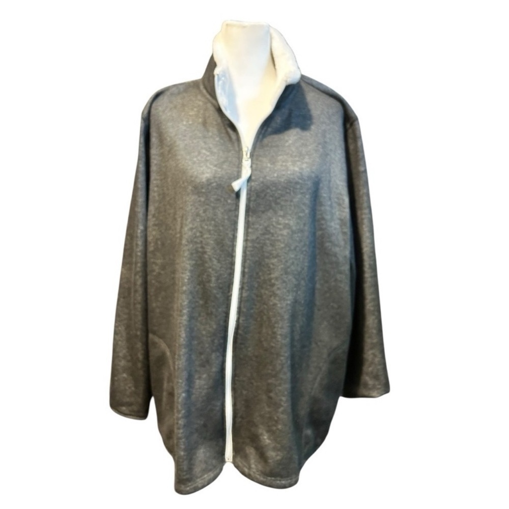 CUDDL DUDS Cozy Gray and White Fleece Jacket Zip Up Side Pockets Size XXL EC - Picture 2 of 7